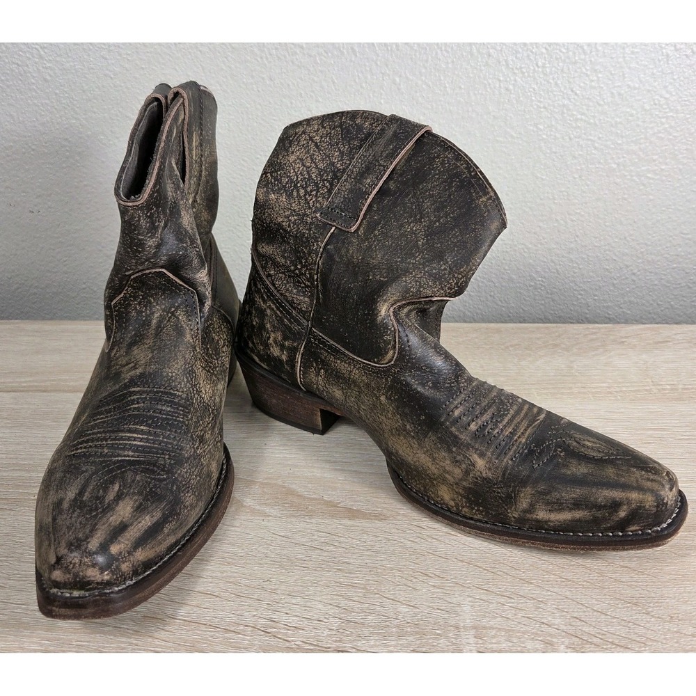 Roper Distressed Leather Western Ankle Boots Womens 7.5 Brown Crackle Cowboy...